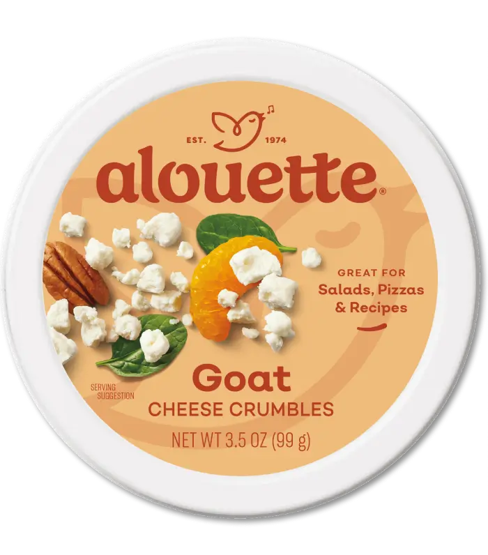 Alouette goat cheese crumbles package with nuts and peppers, 5.3 oz net weight